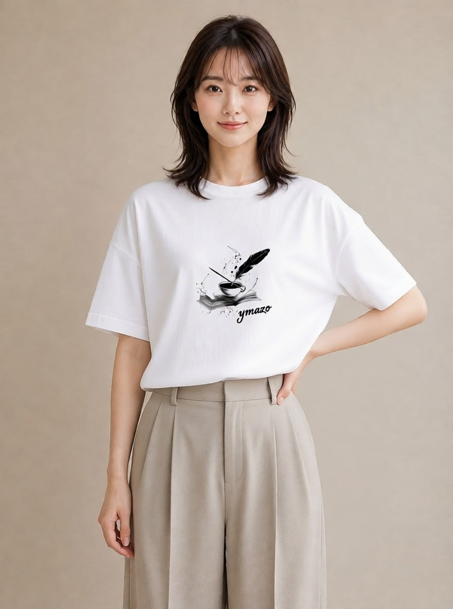 デザインTシャツ レディース 本 読書 ブック イラスト カフェコーデ 休日 ペアコーデ 白T
