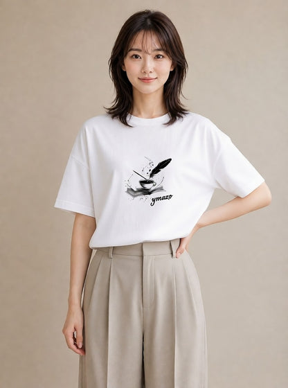 デザインTシャツ レディース 本 読書 ブック イラスト カフェコーデ 休日 ペアコーデ 白T