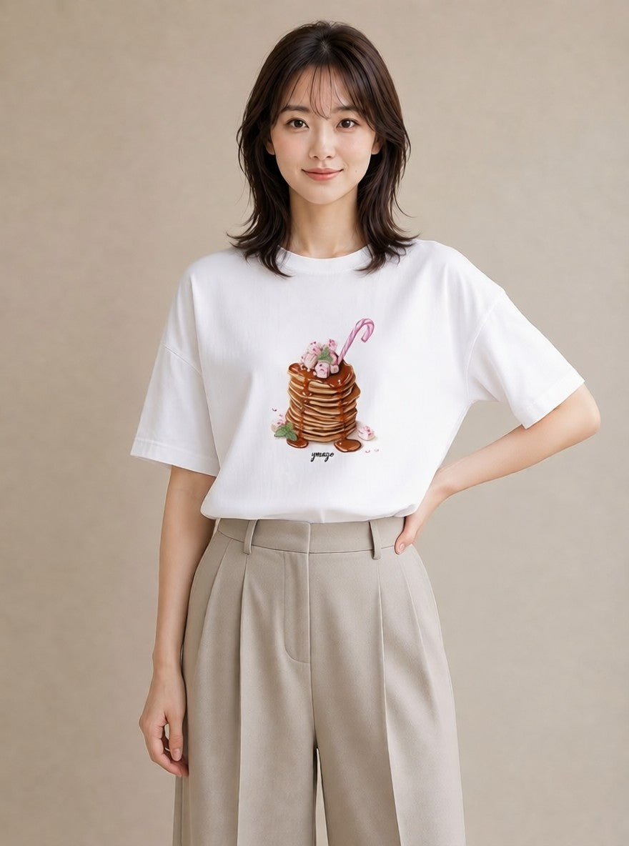 半袖Tシャツ レディース あんみつ 食べ物 フード イラスト ポップ 買い物 夏コーデ 白T