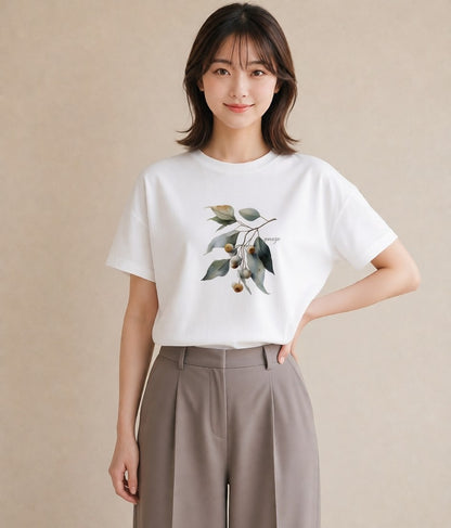 グラフィックTシャツ レディース どんぐり 植物 ボタニカル イラスト お洒落 公園 ママ 白T