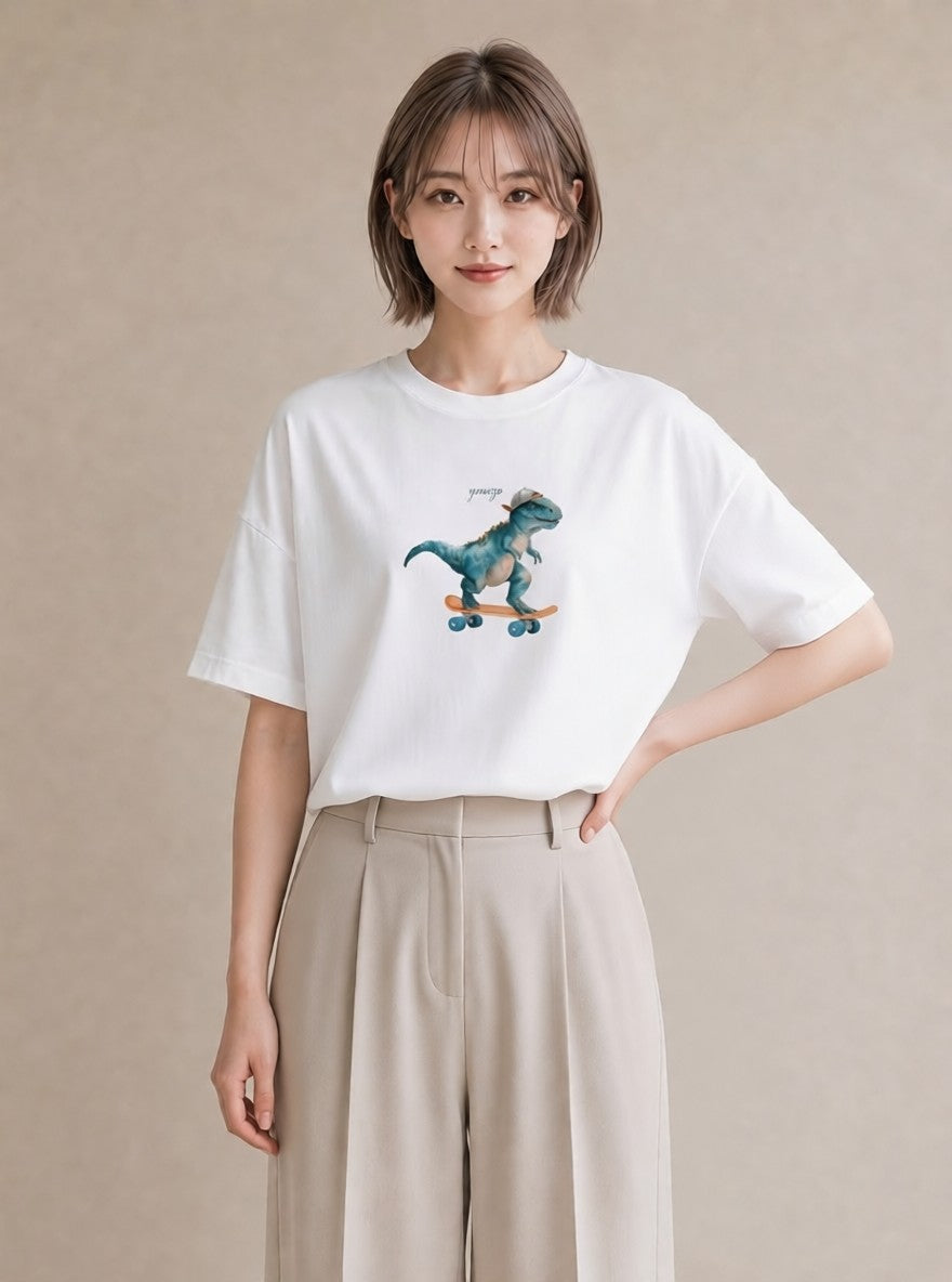 デザインTシャツ レディース ヤモリ ペット 動物 イラスト 淡色 ペアコーデ 秋コーデ 白T