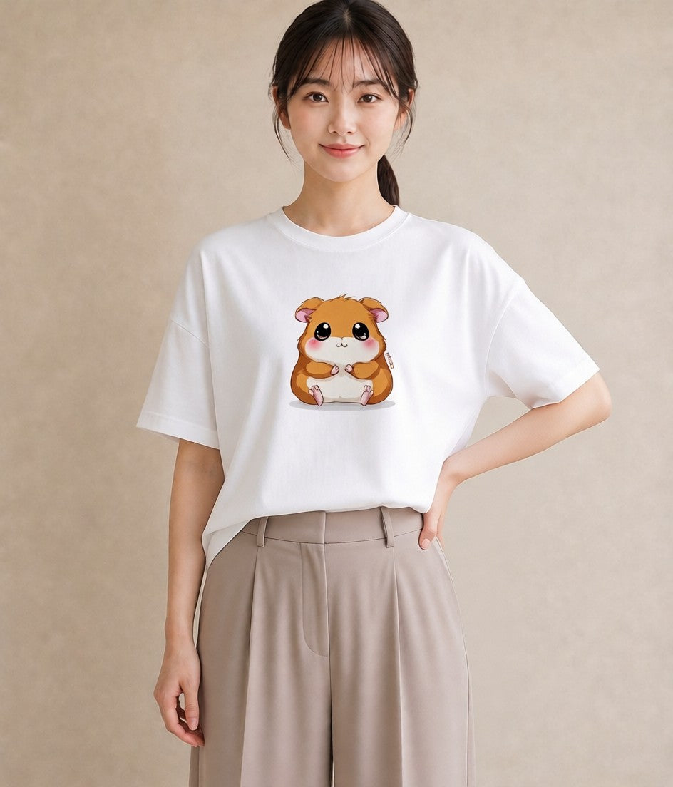 Tシャツ レディース ジャンガリアンハムスター ペット 動物 イラスト 普段使い 買い物 夏コーデ 白T