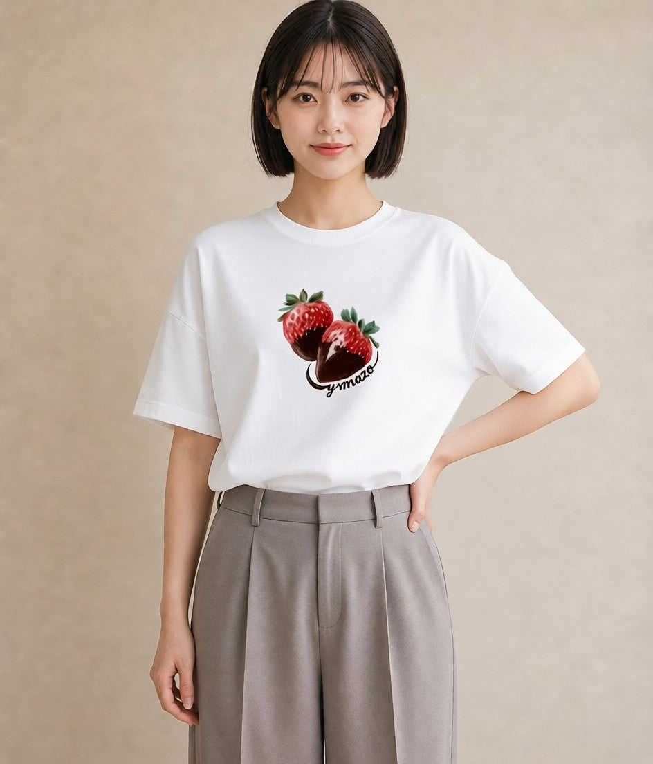 グラフィックTシャツ レディース チョコ 食べ物 フード イラスト ニュアンス ママ カフェ服 白T