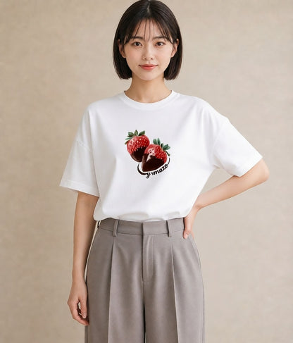 グラフィックTシャツ レディース チョコ 食べ物 フード イラスト ニュアンス ママ カフェ服 白T