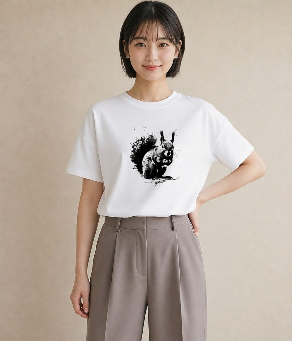 グラフィックTシャツ レディース リス ペット 動物 イラスト レトロ 女性向けギフト 散歩 白T