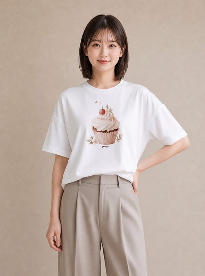 Tシャツ レディース マフィン 食べ物 フード イラスト ヴィンテージ風 女子会 お揃い 白T