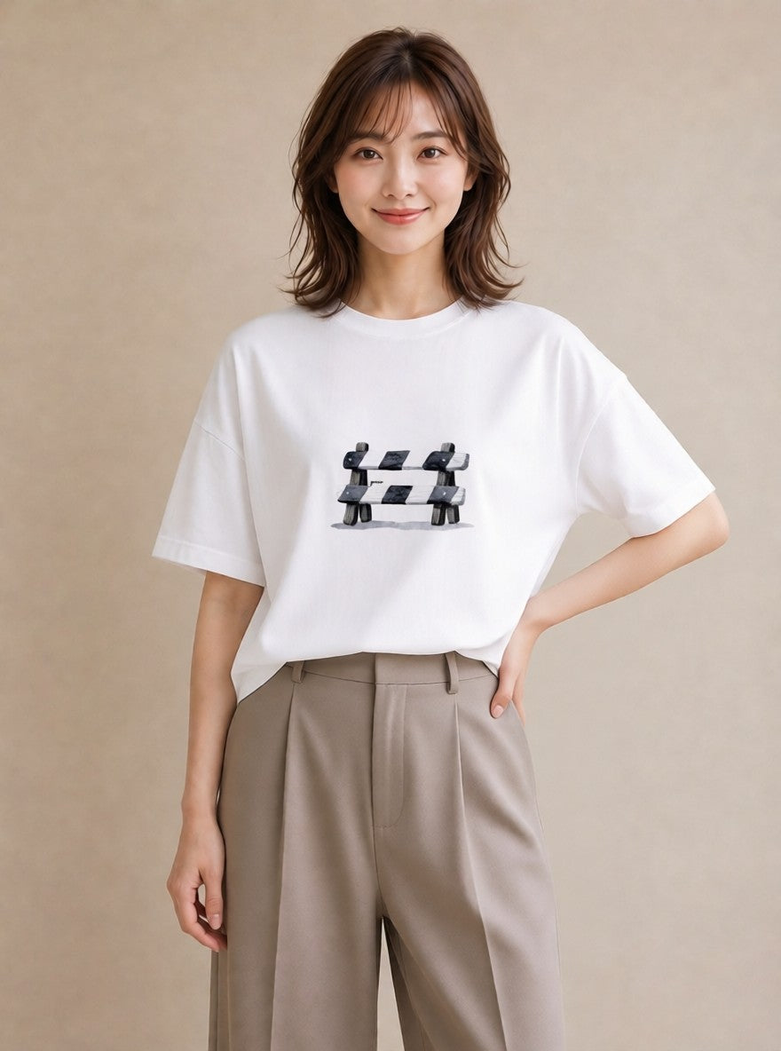 プリントTシャツ レディース 桟橋 水辺 波止場 ナチュラル アンティーク イラスト 手描き風 おしゃれギフト 社会人 白T