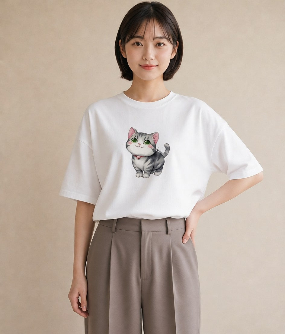 グラフィックTシャツ レディース 愛猫 猫 ねこ イラスト ポップ ラフ レイヤード 白T