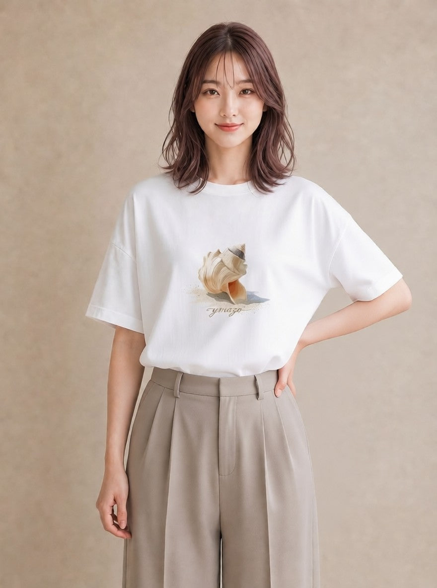 デザインTシャツ レディース ヤドカリ 海の生き物 海 イラスト アート風 デイリーウェア 休日 白T