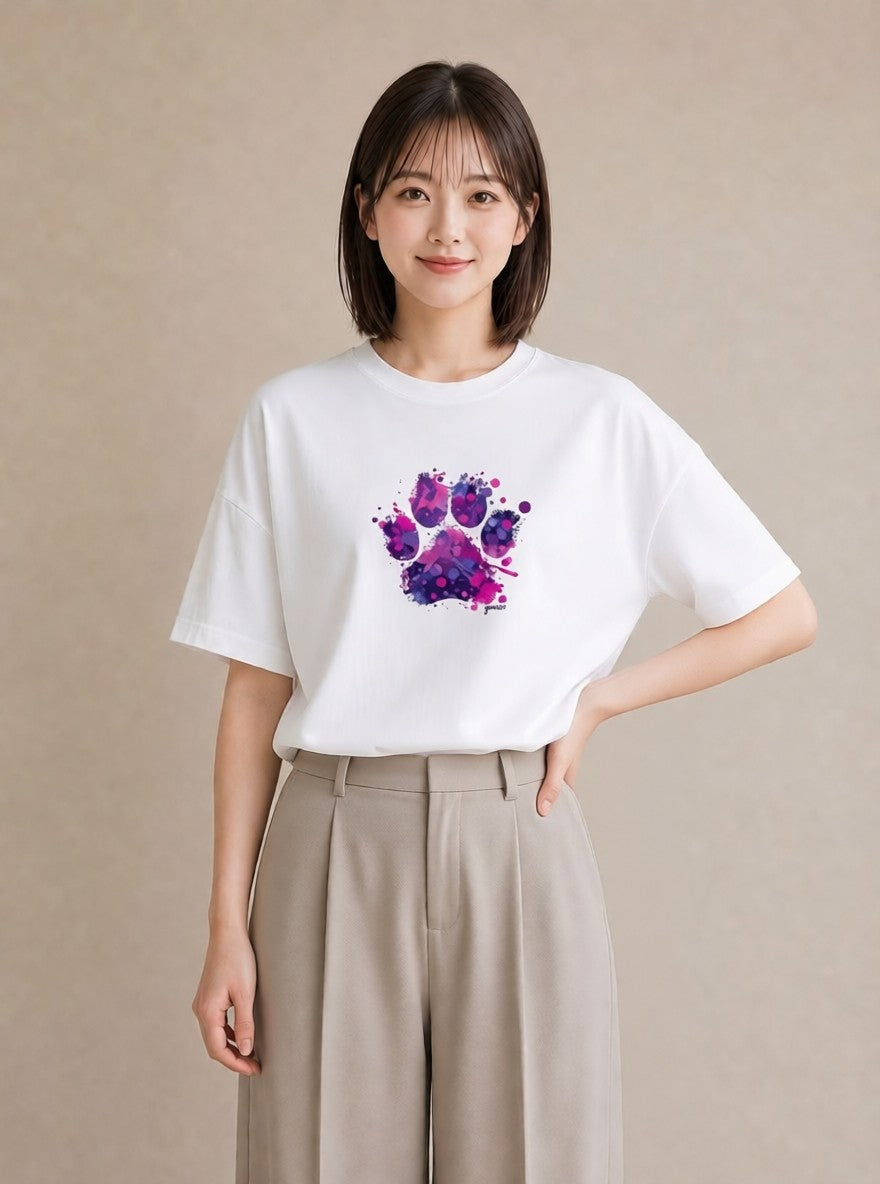 半袖Tシャツ レディース 猫の手 猫 ねこ イラスト 水彩風 通勤 在宅 白T