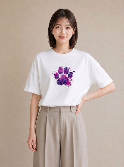 半袖Tシャツ レディース 猫の手 猫 ねこ イラスト 水彩風 通勤 在宅 白T