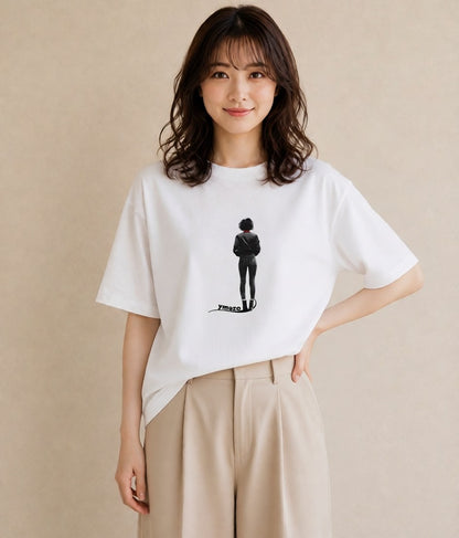 デザインTシャツ レディース 女の子 ガール 後ろ姿 イラスト ユニーク 自分用 ルームウェア 白T