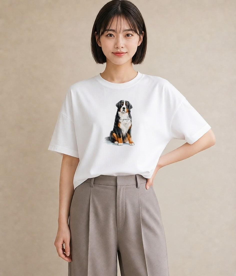 半袖Tシャツ レディース バーニーズマウンテンドッグ 犬 いぬ イラスト ゆるかわ ビーチ デイリーウェア 白T