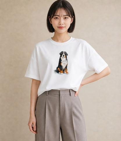 半袖Tシャツ レディース バーニーズマウンテンドッグ 犬 いぬ イラスト ゆるかわ ビーチ デイリーウェア 白T