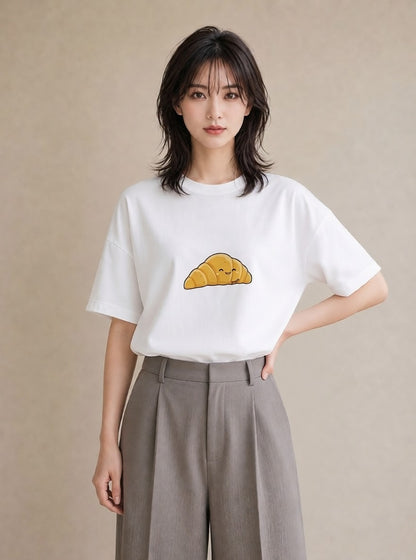 Tシャツ レディース クロワッサン 食べ物 フード イラスト カジュアル 親子 20代 白T