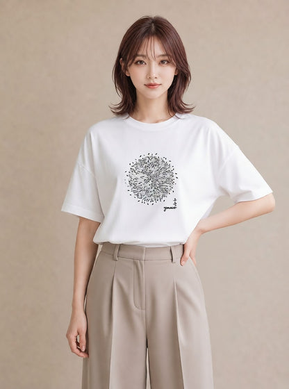 グラフィックTシャツ レディース 扇子 そよ風 ナチュラル アンティーク イラスト 個性的 カフェ巡り 女子会 白T