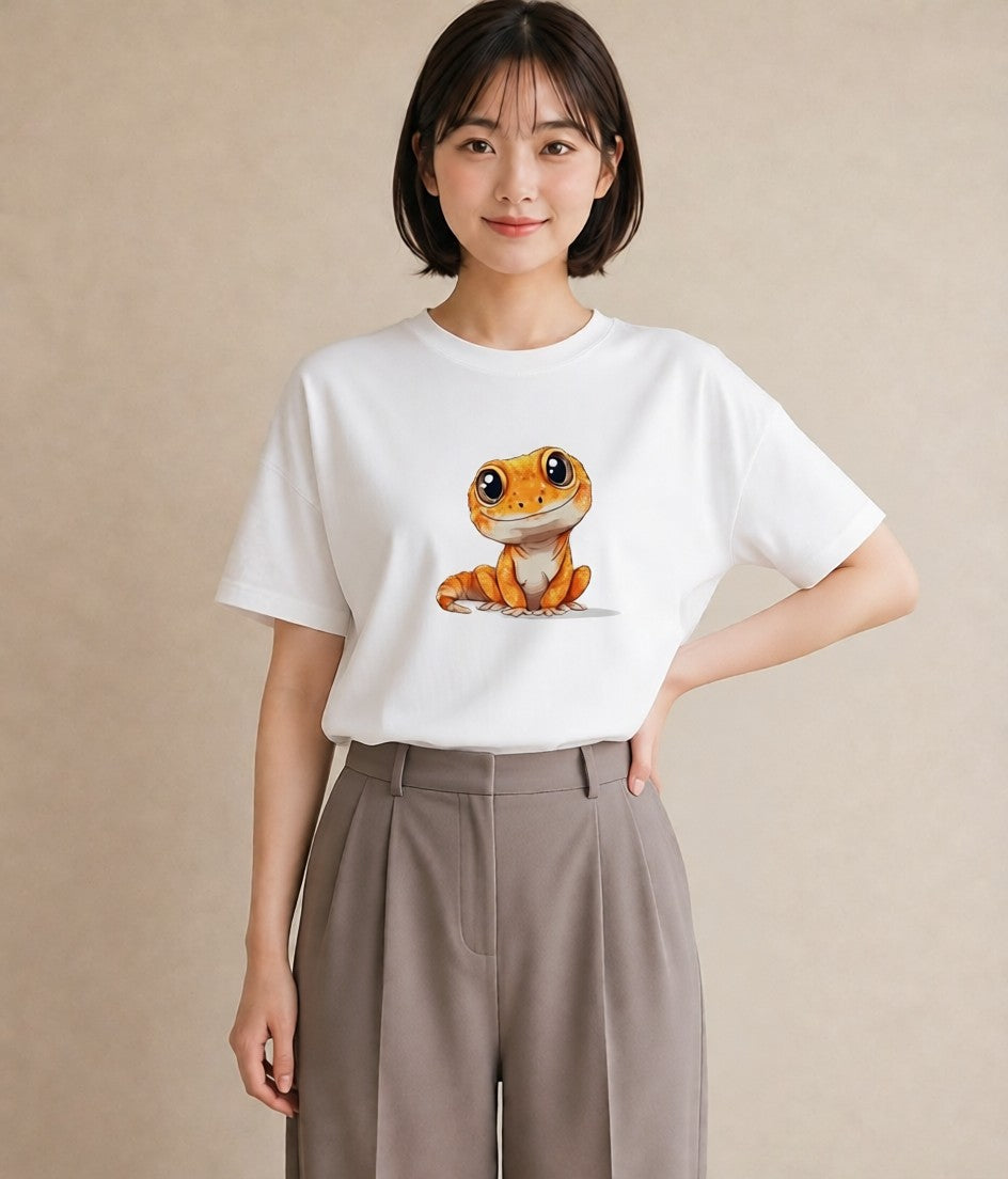 デザインTシャツ レディース ヤモリ ペット 動物 イラスト モード カフェ巡り 女子会 白T
