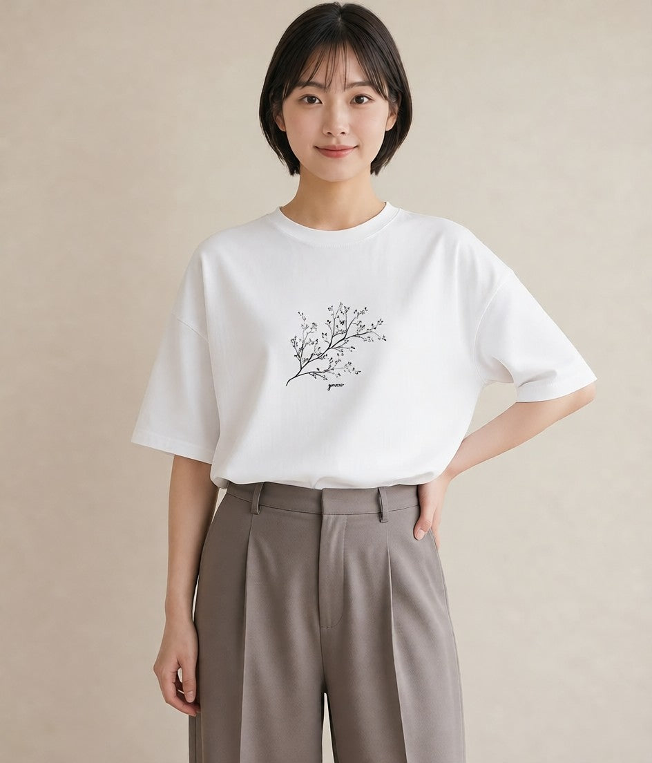Tシャツ レディース さくら 桜 桜の枝 イラスト 韓国風 夏コーデ 通学 白T