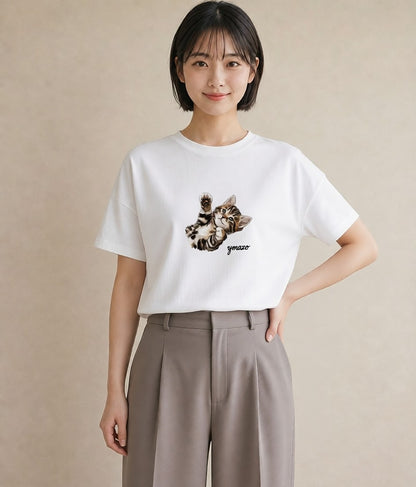 プリントTシャツ レディース 肉球 猫 ねこ イラスト 普段使い 親子 20代 白T