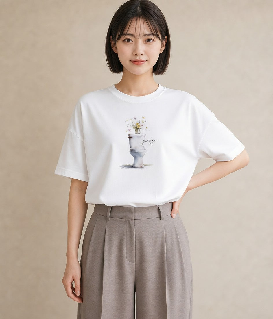 デザインTシャツ レディース ポスト 野の花 レトロ ナチュラル アンティーク イラスト お洒落 休日 ペアコーデ 白T