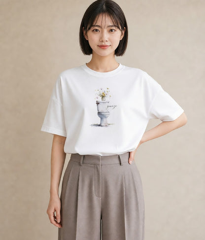 デザインTシャツ レディース ポスト 野の花 レトロ ナチュラル アンティーク イラスト お洒落 休日 ペアコーデ 白T