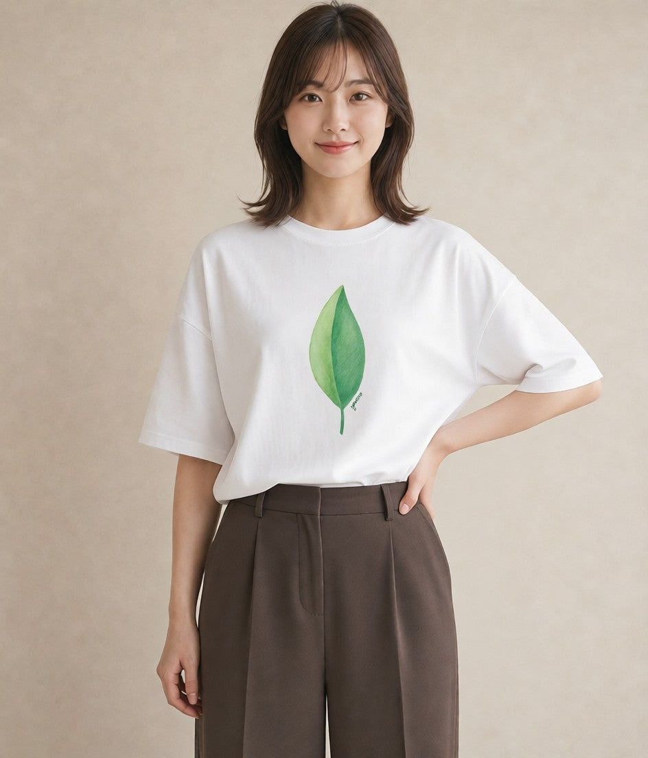 プリントTシャツ レディース シダ 植物 ボタニカル イラスト アート風 ビーチ デイリーウェア 白T