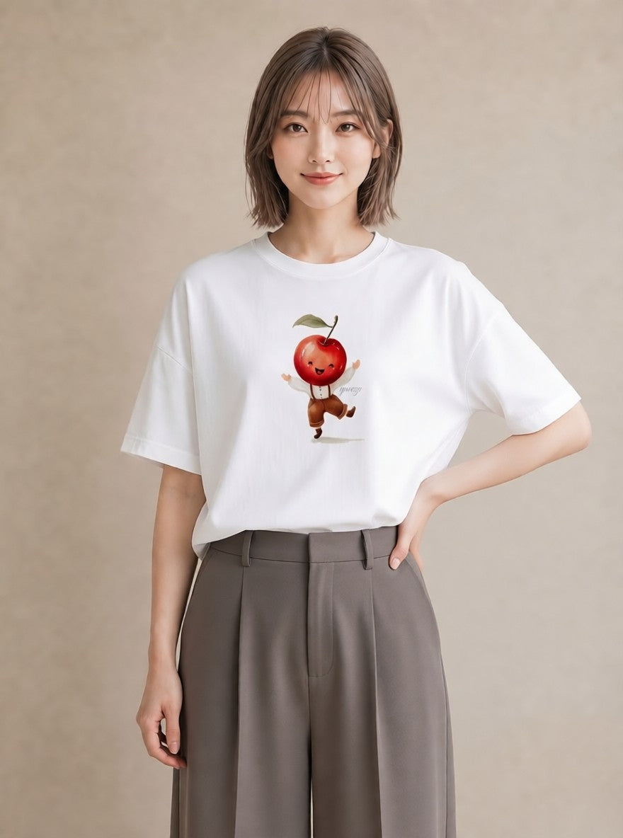 グラフィックTシャツ レディース さくらんぼ チェリー 食べ物 フード イラスト シック 送別ギフト 通勤 白T