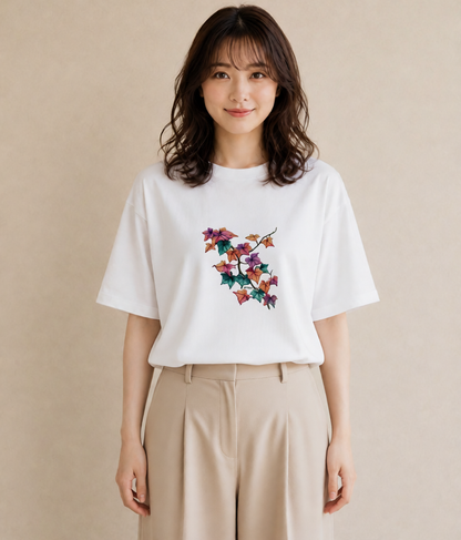 デザインTシャツ レディース あさがお 朝顔 花 花柄 イラスト ヴィンテージ風 通学 誕生日プレゼント 白T