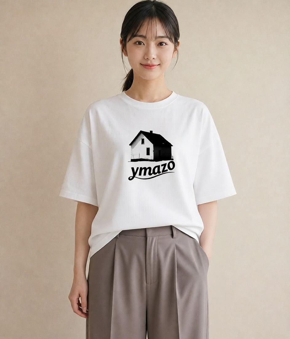 デザインTシャツ レディース 遠い家と鳥 風景 鳥 ナチュラル アンティーク イラスト ガーリー 自分用 ルームウェア 白T