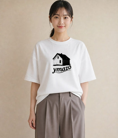 デザインTシャツ レディース 遠い家と鳥 風景 鳥 ナチュラル アンティーク イラスト ガーリー 自分用 ルームウェア 白T