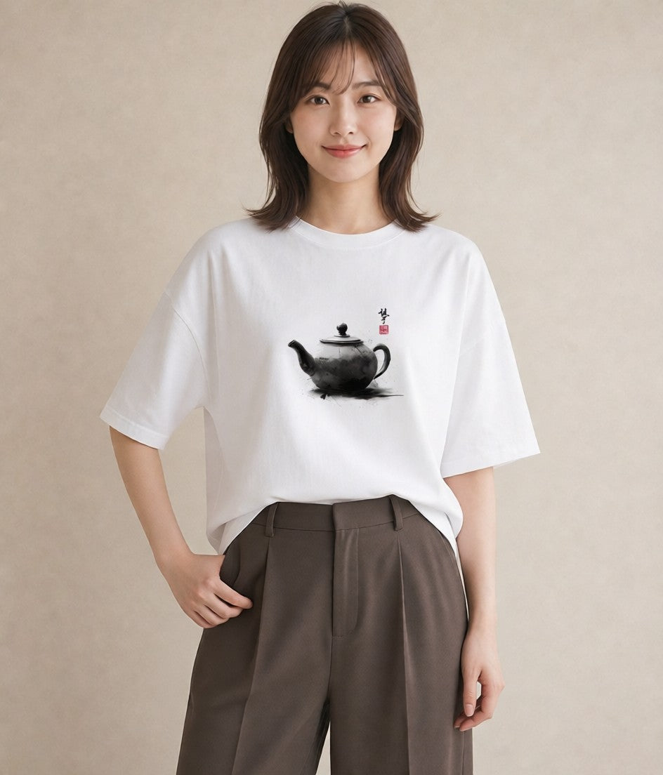 Tシャツ レディース 紅茶 食べ物 フード イラスト こなれ感 帰省 ラフ 白T
