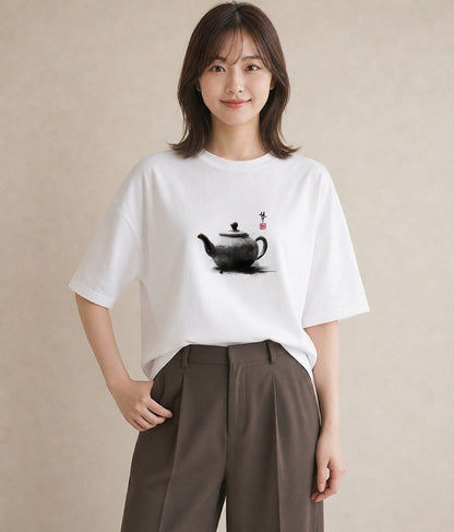 Tシャツ レディース 紅茶 食べ物 フード イラスト こなれ感 帰省 ラフ 白T