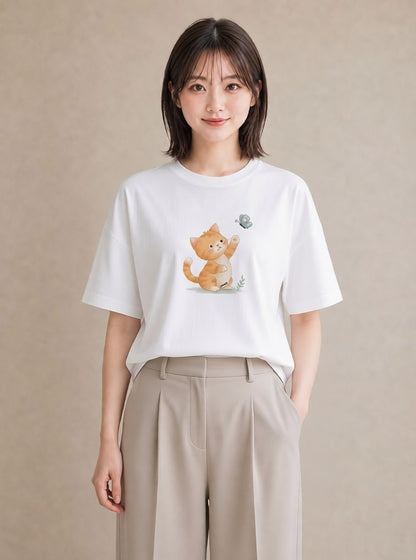 プリントTシャツ レディース 茶トラ 茶猫 猫 ねこ イラスト ラフカジュアル 友達ギフト 部屋着 白T