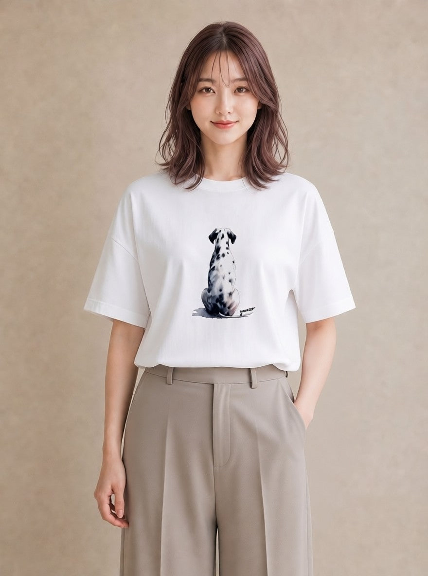 デザインTシャツ レディース ダルメシアン 犬 いぬ イラスト きれいめカジュアル デート 帰省 白T