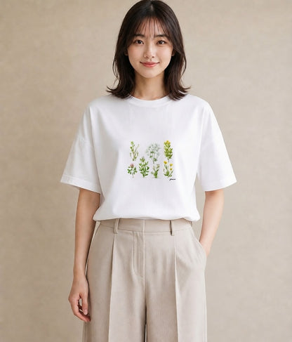 デザインTシャツ レディース ハーブ 植物 ボタニカル イラスト 可愛い 春服 ミセス 白T