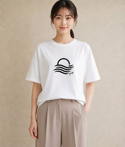 半袖Tシャツ レディース 海 リゾート 夏 イラスト カジュアル 旅行 母娘コーデ 白T