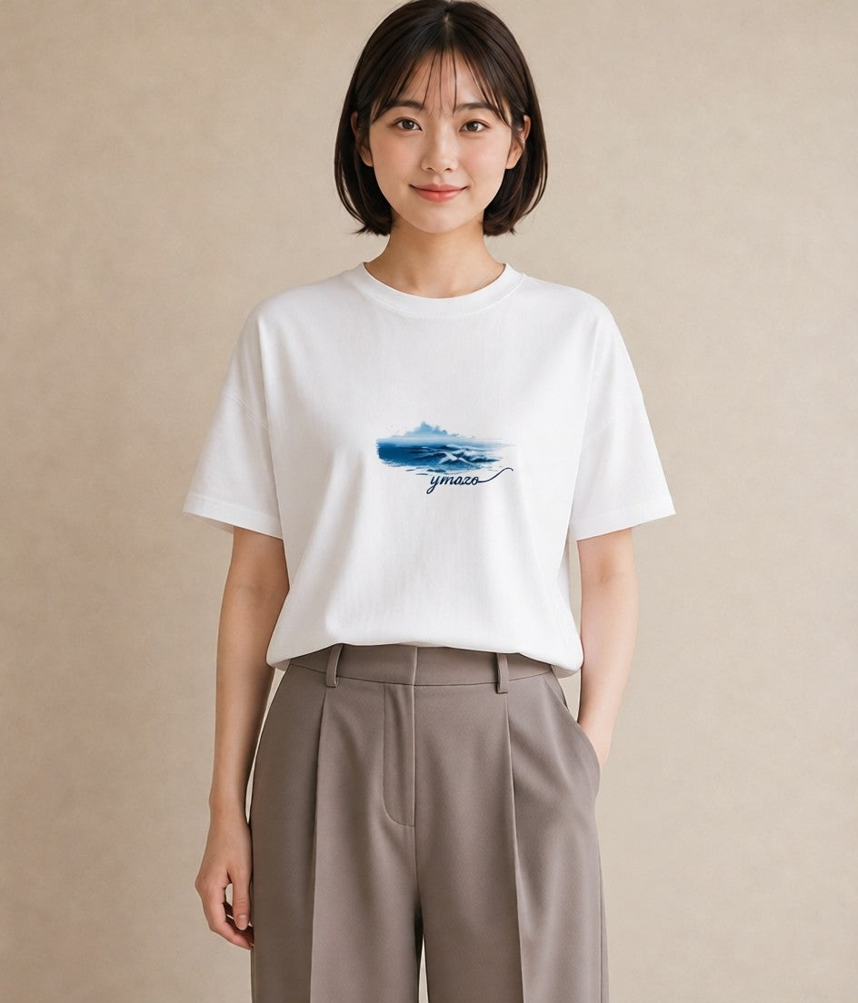 半袖Tシャツ レディース 波 星空 宇宙 イラスト シンプル おしゃれギフト 社会人 白T
