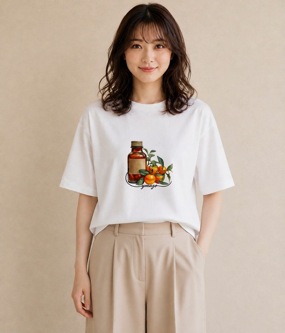 グラフィックTシャツ レディース みかん 食べ物 フード イラスト レトロ 旅行用 海 白T