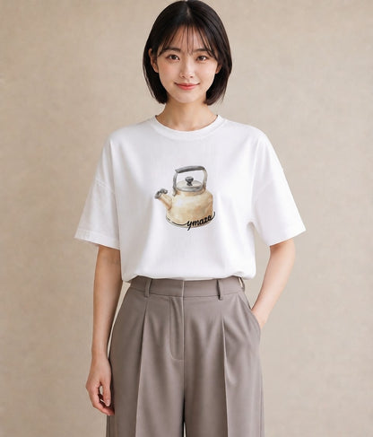 Tシャツ レディース 紅茶 食べ物 フード イラスト レトロ ラフ レイヤード 白T