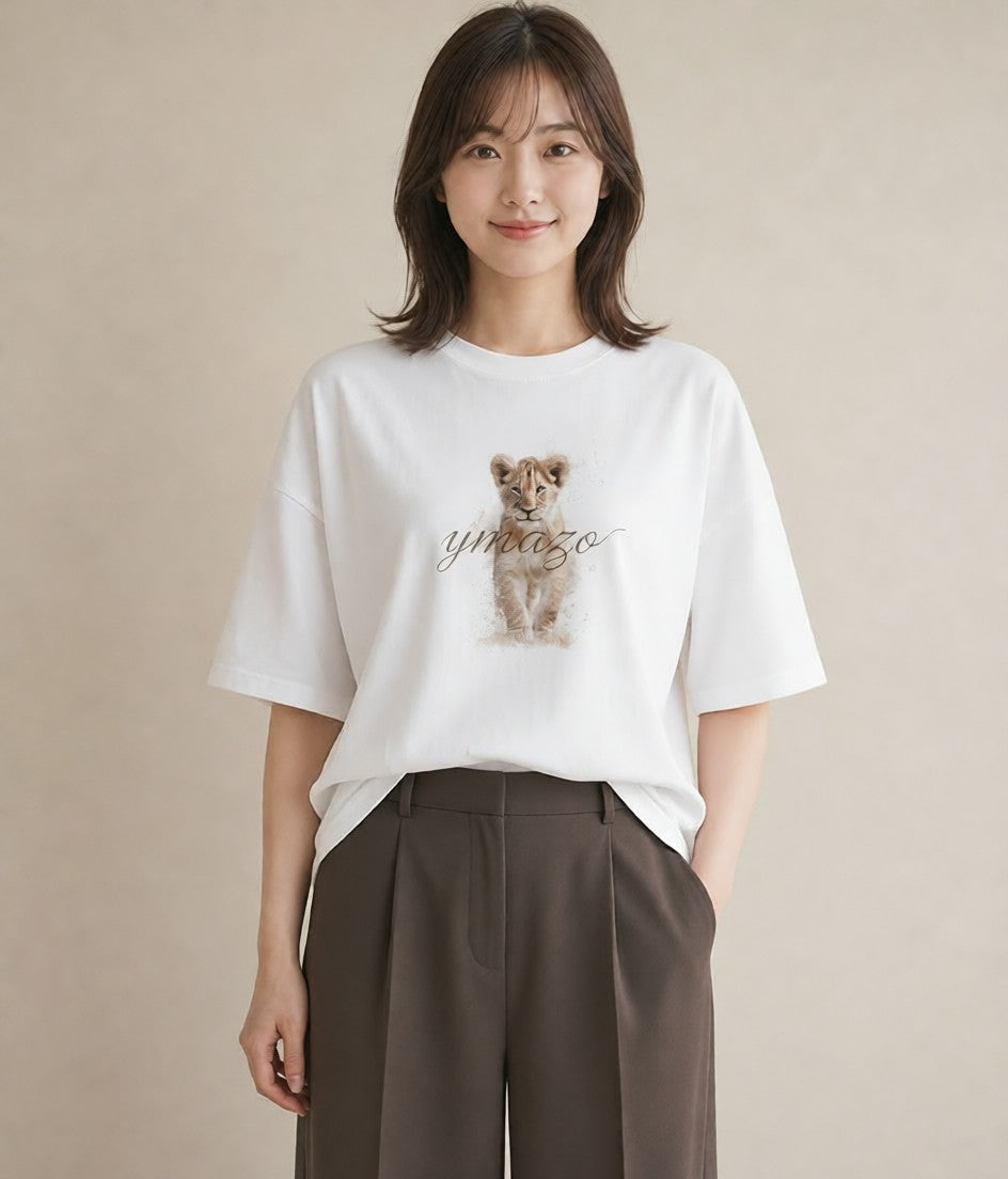グラフィックTシャツ レディース ライオン 動物 アニマル イラスト ガーリー レイヤード 友達ギフト 白T