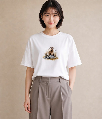 デザインTシャツ レディース デグー ペット 動物 イラスト こなれ感 通勤 在宅 白T