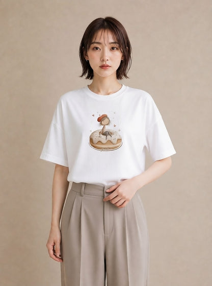 グラフィックTシャツ レディース ドーナツ 食べ物 フード イラスト ミニマル 春コーデ 姉妹 白T