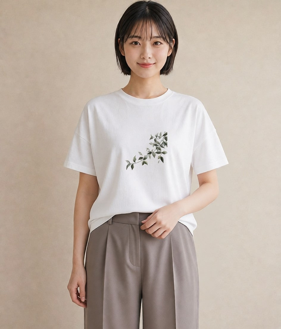 デザインTシャツ レディース ボタニカル 植物 イラスト シック おしゃれギフト 社会人 白T