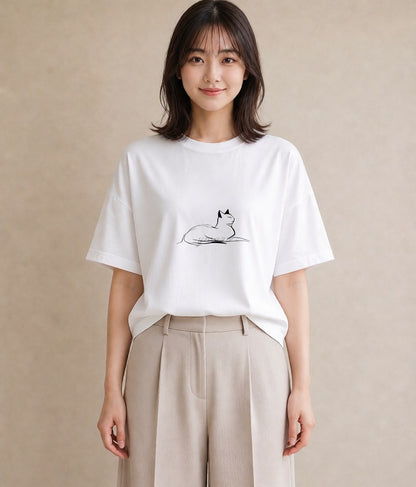 Tシャツ レディース 猫 ねこ ネコ イラスト ニュアンス 春コーデ 姉妹 白T