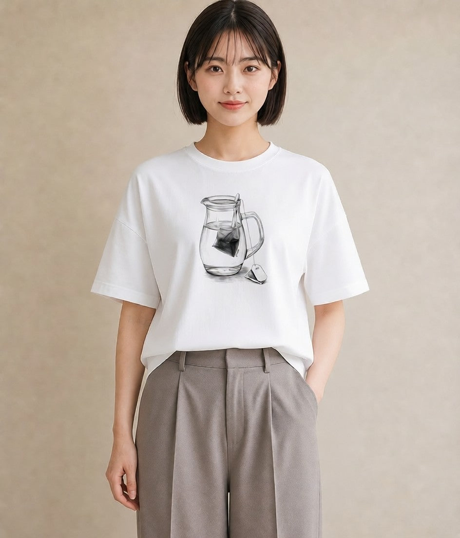 グラフィックTシャツ レディース 紅茶 食べ物 フード イラスト 普段使い 在宅 公園 白T