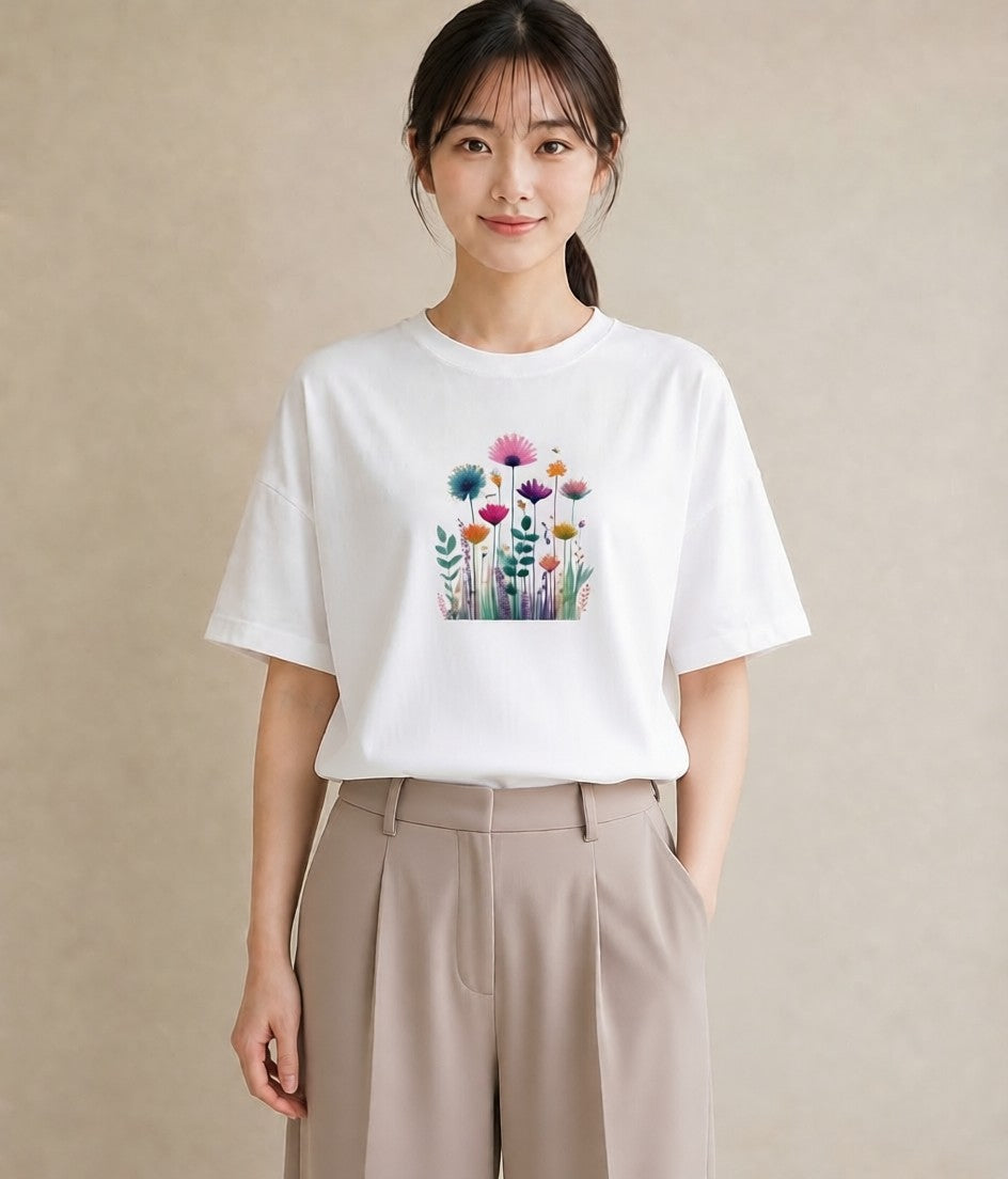 プリントTシャツ レディース たんぽぽ 花 花柄 イラスト 休日コーデ 友達ギフト 部屋着 白T