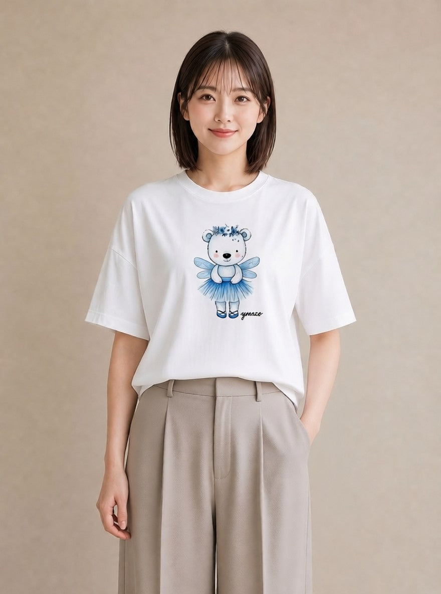 デザインTシャツ レディース しろくま 白くま 動物 アニマル イラスト きれいめカジュアル 在宅 公園 白T