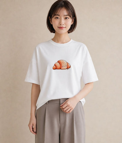 半袖Tシャツ レディース パン 食べ物 フード イラスト 個性的 海 カフェ巡り 白T
