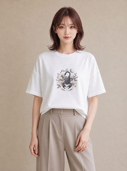 半袖Tシャツ レディース 蠍座 星空 宇宙 イラスト 水彩風 レイヤード 友達ギフト 白T