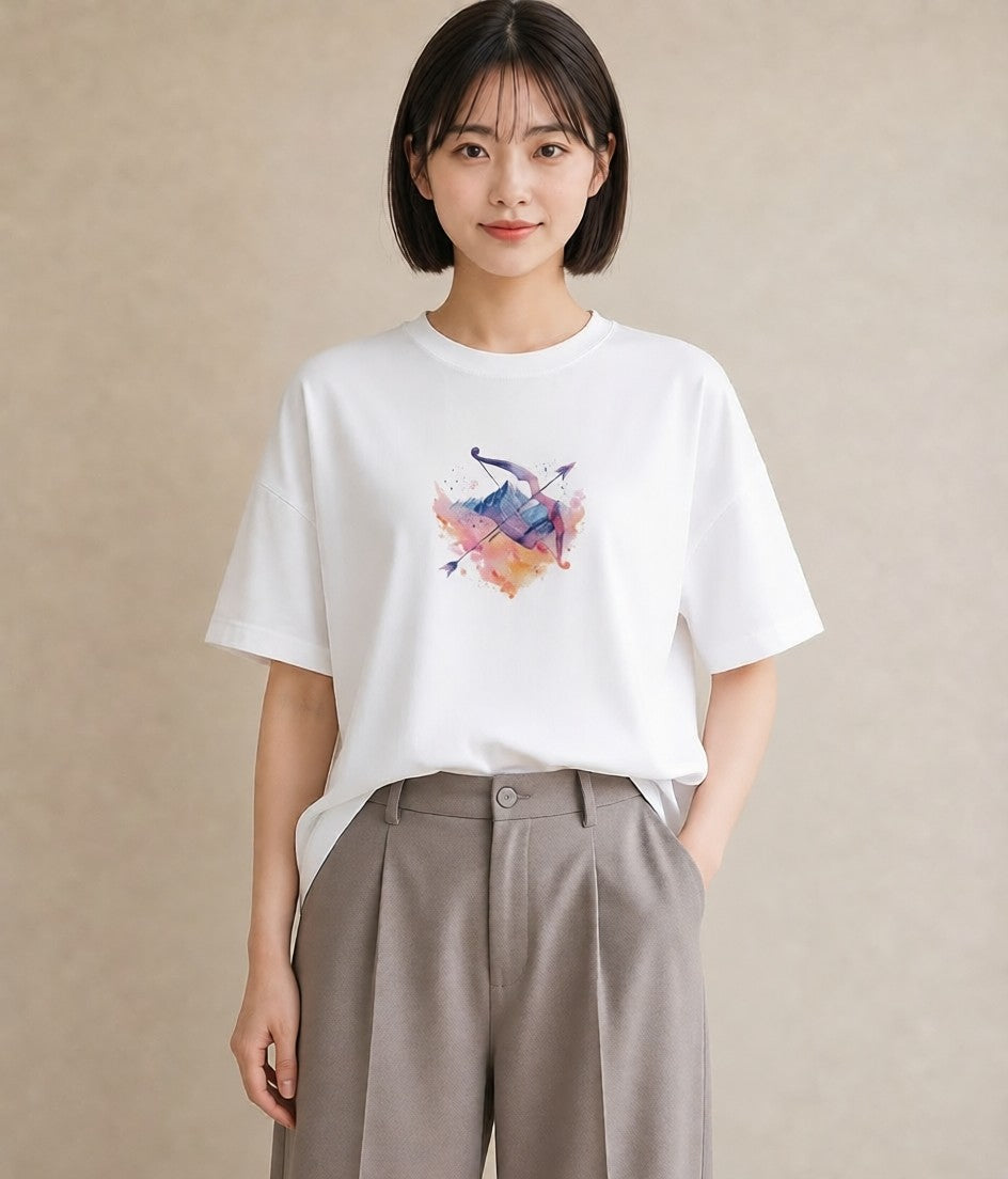 グラフィックTシャツ レディース 山羊座 星空 宇宙 イラスト ポップ お揃い 親子 白T